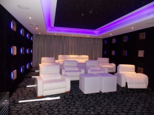 Hand tufted carpet, Curtains and wall paneling of Home cinema - Dubai Al Barsha Villa Project