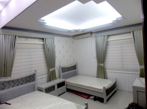 Curtains with pelmet, Duplex blinds and wall paper of Bed Room in Jumeir2...  