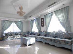 Curtains & L-Shaped sofa with Puff of Living area in Al Warqa, Dubai