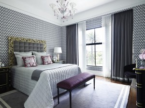 Curtains with Sheers & Wallpaper of Bedroom
