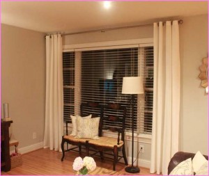 Eyelets Curtains with Wooden Blind of Living Area (1)                    